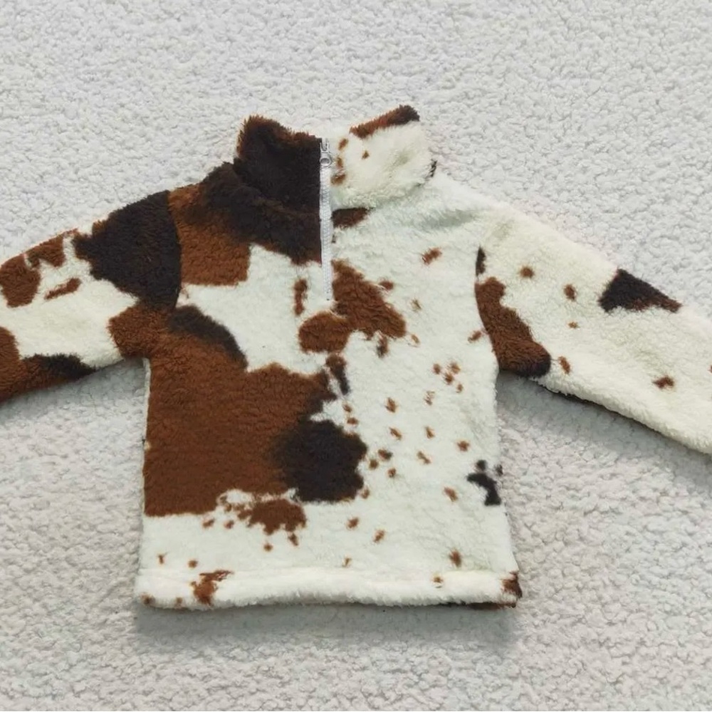 Cozy Cow Print Fleece Pullover